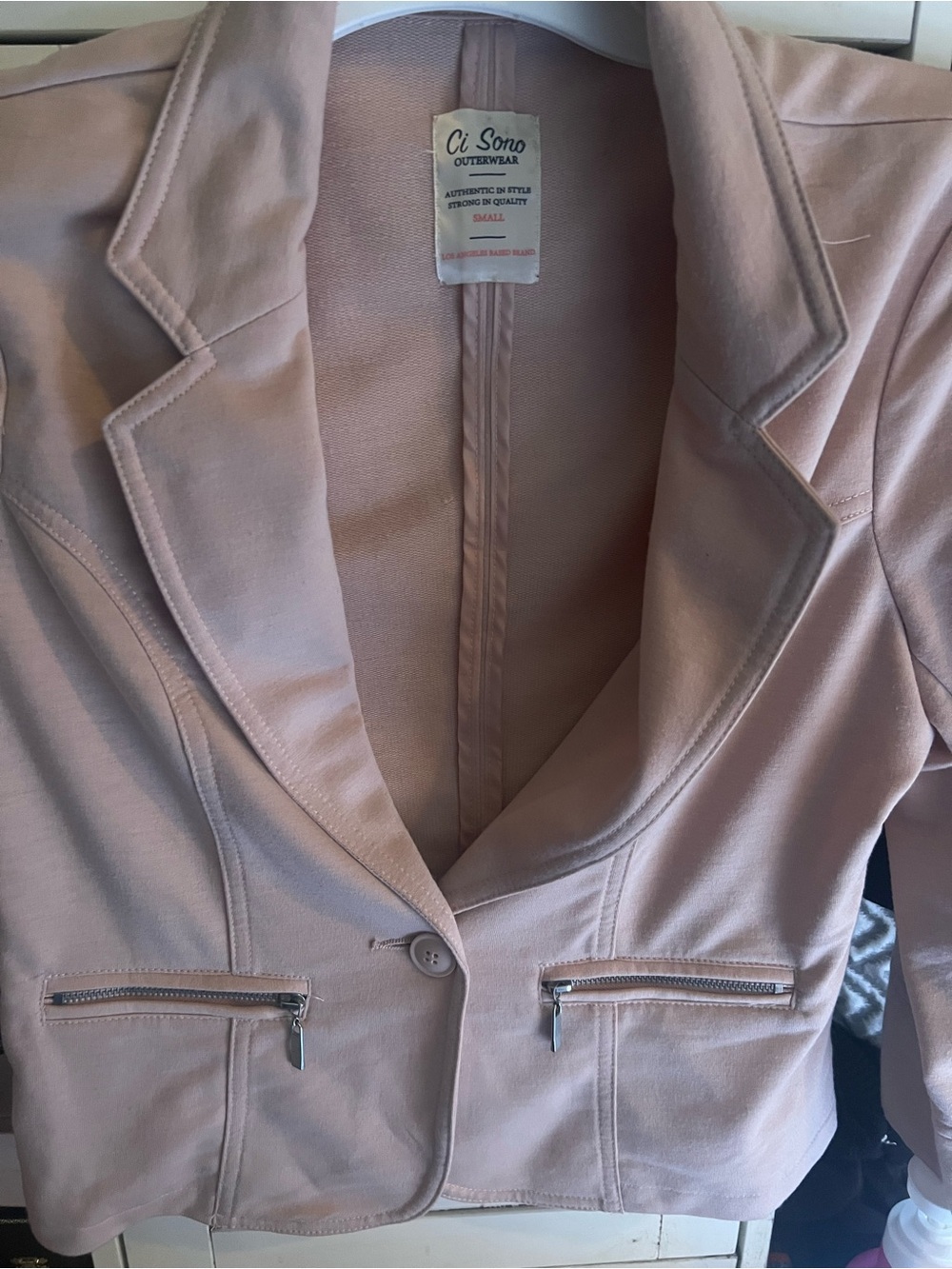 Ci Sono Light Blush Pink Women's Tailored Blazer with Zip Pockets